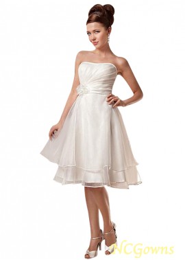 Knee-Length Organza  Satin Fabric Natural A-Line Silhouette Wedding Dresses