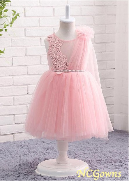 Ball Gown Pink Color Family Tulle Fabric Flower Girl Dresses