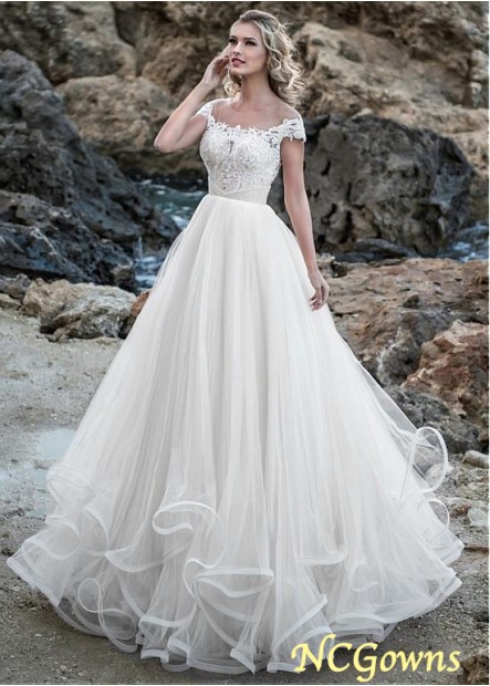A-Line Silhouette Short Sleeve Length Jewel Full Length Length Without Train Wedding Dresses