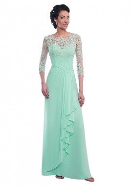Green Scoop Tulle Chiffon A-Line Full Length Mother Of The Bride Dresses