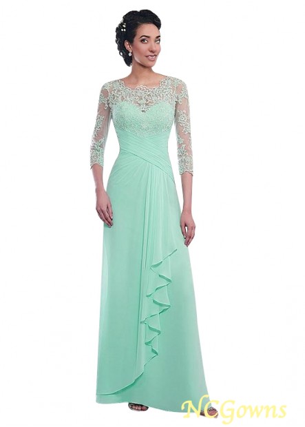 Green Scoop Tulle  Chiffon A-Line Silhouette Full Length Illusion Mother Of The Bride Dresses