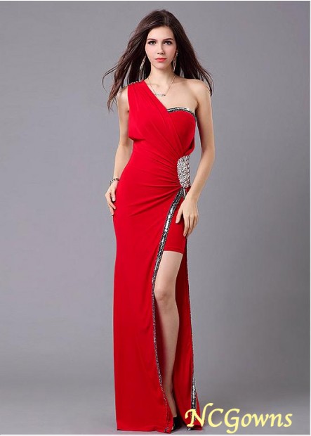 Slit Skirt Type Sheath Column Silhouette Floor-Length Red Dresses T801525409152