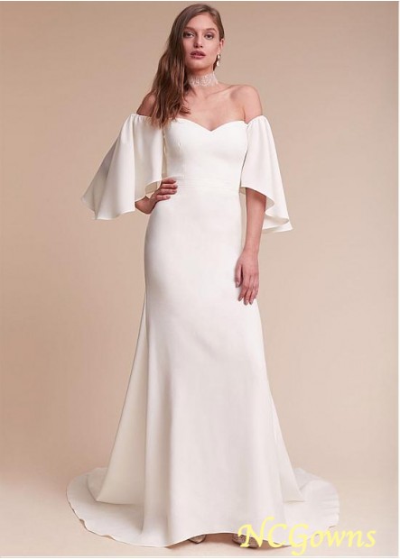 Ncgowns Off-The-Shoulder Neckline Sheath Column Silhouette Bell Full Length Beach Wedding Dresses