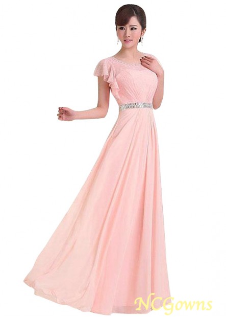 Pink Color Family Full Length Length Natural Waistline Scoop Bridesmaid Dresses