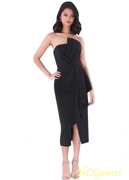 Satin Sheath Column Tea-Length Length Black Dresses