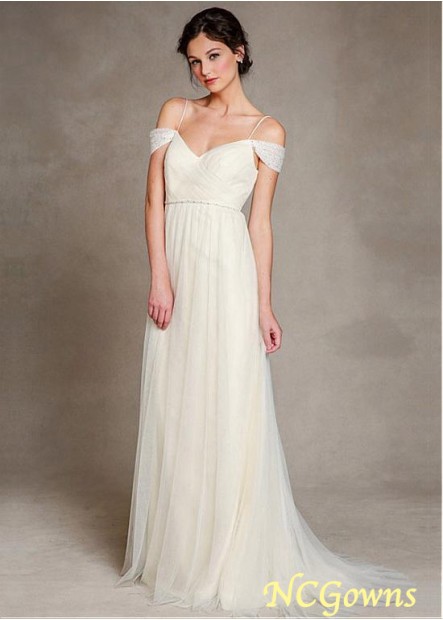 Ncgowns A-Line Silhouette Sweep 15-30Cm Along The Floor Tulle Fabric Natural Waistline Wedding Dresses