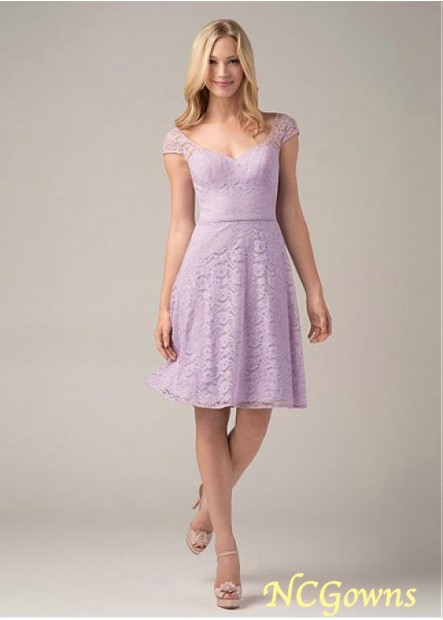 Purple Knee-Length Length Natural Waistline Lace  Satin Bridesmaid Dresses