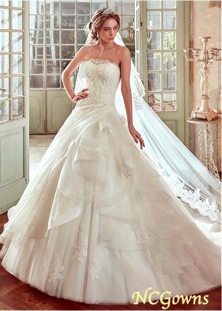 Strapless Neckline Sleeveless Full Length A-Line Dropped Waistline Wedding Dresses