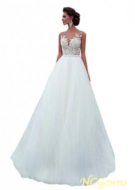 A-Line Sleeveless Full Length Natural Sweep 15-30Cm Along The Floor Illusion Bateau Wedding Dresses