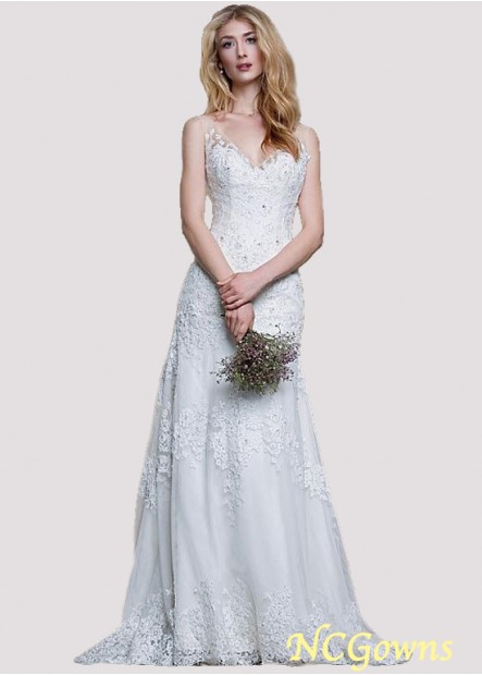 Natural Full Length V-Neck Neckline Sweep 15-30Cm Along The Floor Sleeveless Sleeve Length A-Line Lace Wedding Dresses