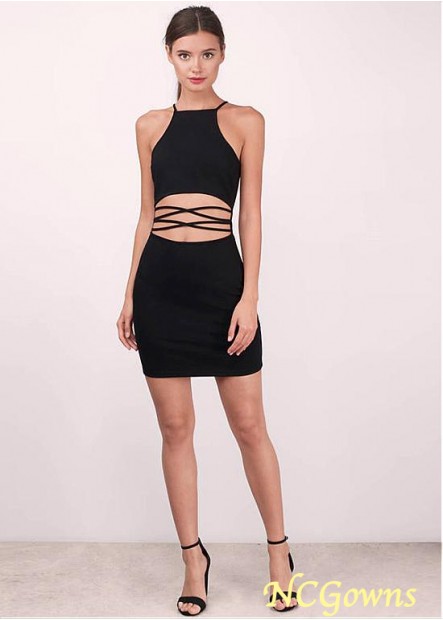 Sheath Column Silhouette Halter Straight Short Mini Black Dresses
