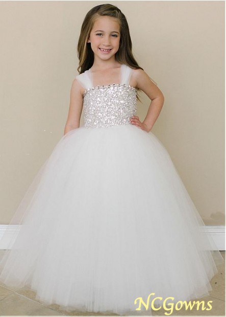 Ncgowns White Ankle-Length Ball Gown Flower Girl Dresses