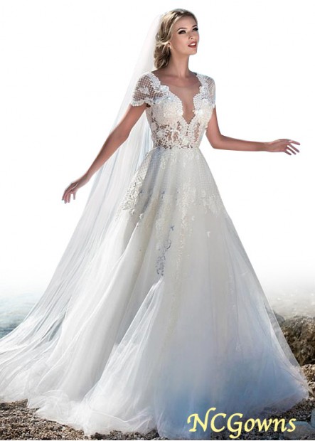 Illusion Tulle Scoop Neckline Natural Waistline Beach Wedding Dresses