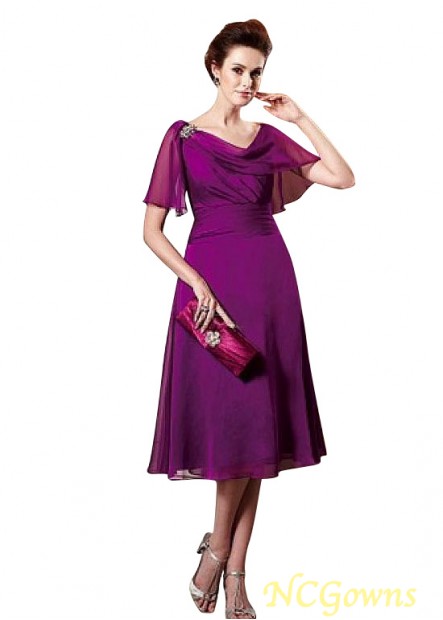 Cowl Chiffon Fabric Purple Short Dresses