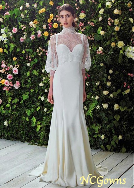 Lace  Acetate Satin Sheath Column Silhouette Wedding Dresses