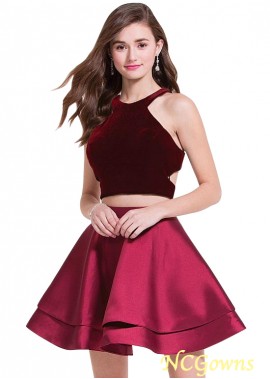 A-Line Silhouette Fleece  Satin Red Tone Short Mini Hemline Prom Dresses