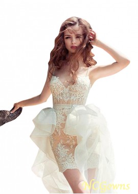 Ncgowns Sleeveless Hi-Lo Cathedral 50-70Cm Along The Floor Short Wedding Dresses