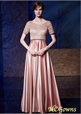Floor-Length Lace  Satin Fabric Scoop Neckline Special Occasion Dresses