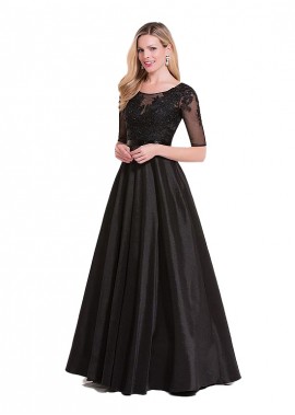 Tulle  Taffeta Scoop Illusion Sleeve Type Black Color Family Mother Of The Bride Dresses