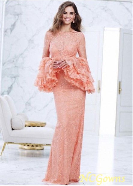 Lace Fabric Straight Skirt Type Jewel Orange Color Family Pink Dresses