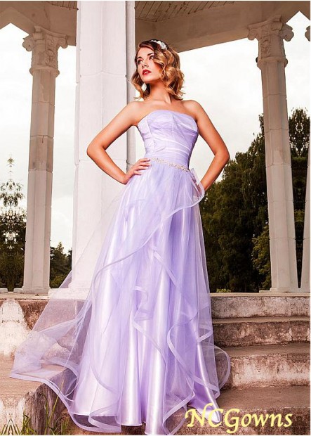 A-Line Floor-Length Strapless Tulle  Stretch Satin Special Occasion Dresses
