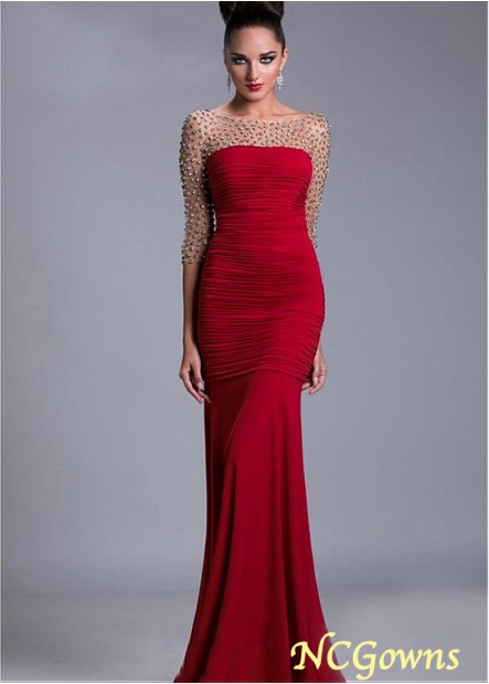 Fishtail Chiffon Fabric Bateau Red Tone Special Occasion Dresses