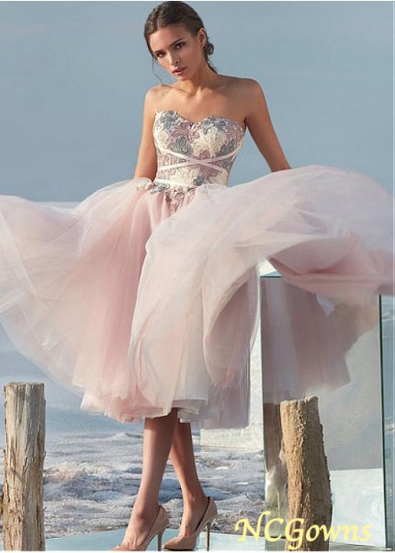 Lace  Tulle Fabric Strapless Neckline Pink Dresses