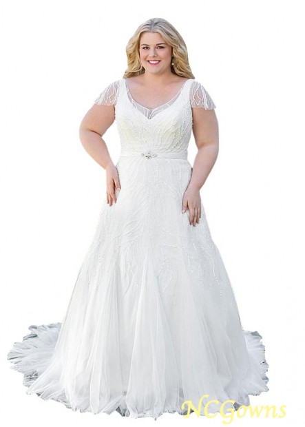 V-Neck Neckline Natural Plus Size Wedding Dresses T801525330348