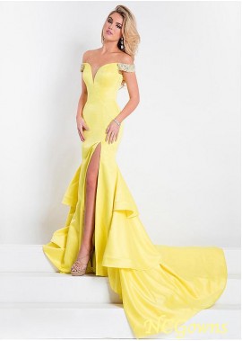 Floor-Length Off-The-Shoulder Neckline Fishtail Skirt Type Yellow Tone Special Occasion Dresses