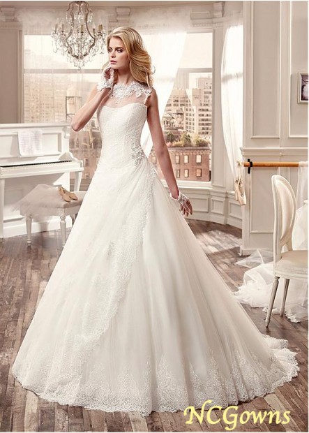Full Length Illusion High Neckline Tulle Natural Wedding Dresses T801525335336