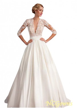 3 4-Length Sleeve Length Natural Full Length Length Wedding Dresses