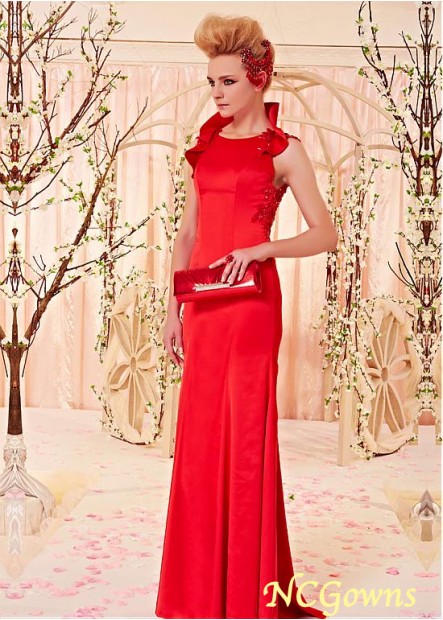 Floor-Length Hemline Red Tone   Embroidery Tulle Fabric Color