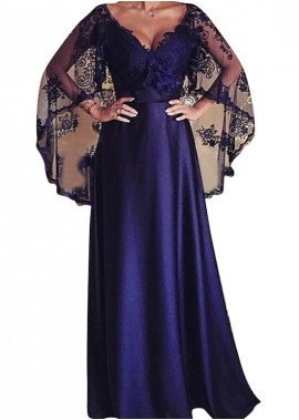 V-Neck Illusion Sleeve A-Line Full Length Mother Of The Bride Dresses