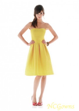 Strapless Raised Satin Yellow Tone Color Family A-Line Silhouette Knee-Length Short Dresses