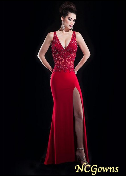 Ncgowns Floor-Length V-Neck Neckline Red Tone Color Family Slit Skirt Type Special Occasion Dresses