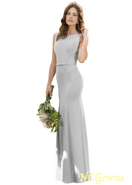 Ncgowns Full Length Length Elastic Woven Satin Sheath Column Silhouette Silver Bridesmaid Dresses