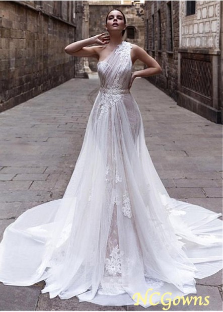 Full Length Tulle Fabric One Shoulder Wedding Dresses
