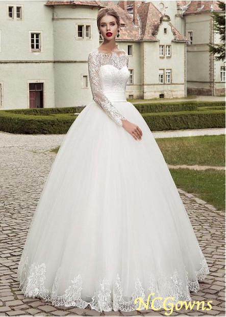 Long Natural Without Train Ball Gown Tulle Fabric Illusion Wedding Dresses