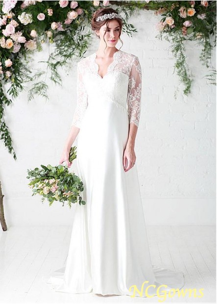Sweep 15-30Cm Along The Floor Raised Waistline 3 4-Length Sleeve Length Full Length Length Illusion Wedding Dresses