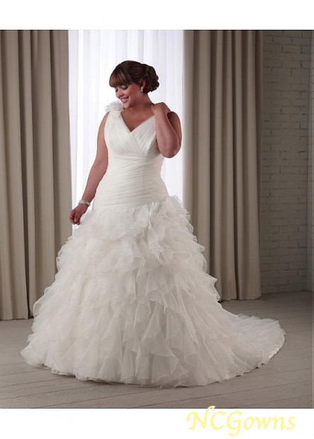 Ncgowns A-Line Silhouette V-Neck Neckline Chapel 30-50Cm Along The Floor Natural Plus Size Wedding Dresses T801525329231