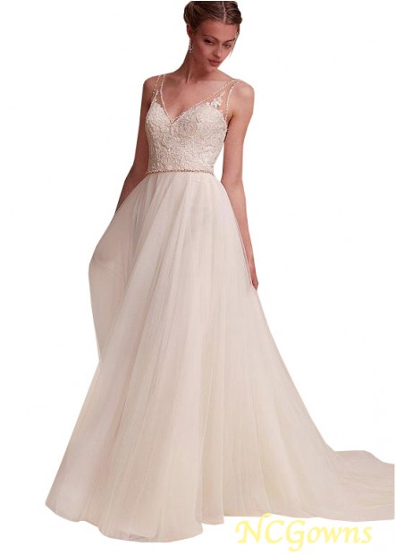 Ncgowns Natural Sleeveless V-Neck Sweep 15-30Cm Along The Floor Wedding Dresses