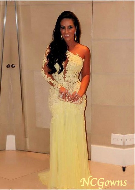 Tulle  Silk-Like Chiffon Fabric One Shoulder Straight Yellow Tone Color Family Special Occasion Dresses