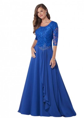 Scoop Neckline Full Length Royal Blue Mother Dresses