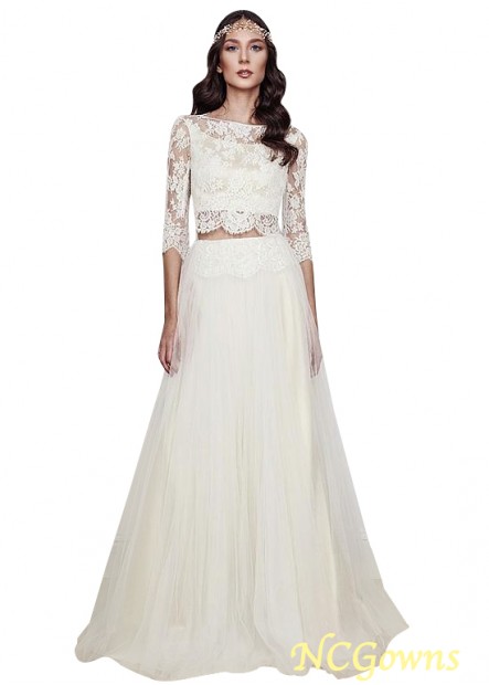 Without Train 3 4-Length Sleeve Length Tulle Fabric Wedding Dresses