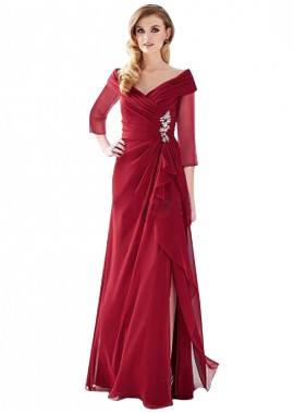 Full Length Chiffon Red Mother of the Bride Dress