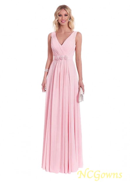 A-Line Pleat V-Neck Pink Dresses