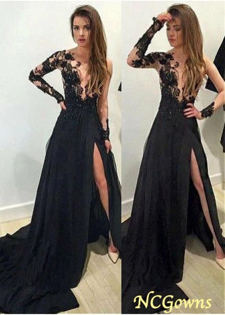 Floor-Length Scoop Black Dresses