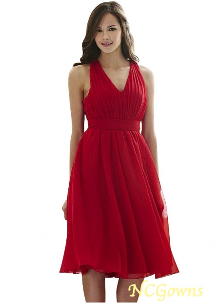 Red Tone Color Family V-Neck Neckline Bridesmaid Dresses