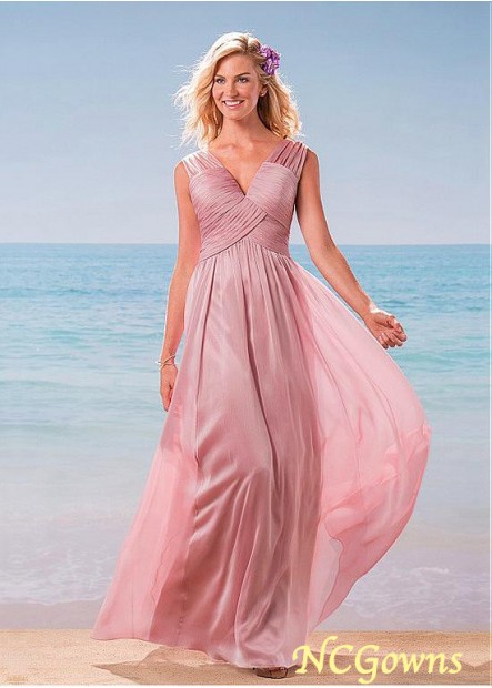 Full Length A-Line Pink V-Neck Neckline Bridesmaid Dresses T801525662833