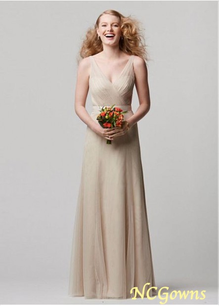 V-Neck Natural Waistline Tulle Fabric Bridesmaid Dresses
